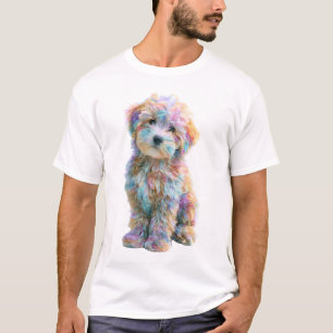 Camiseta Hombre Cachorro Maltipoo Remolino de Arcoíris