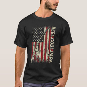 Camiseta Hombre Carrete Papá Genial Bandera Americana Caña