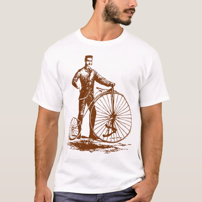 Camiseta Hombre con Penny Farthing - Marrón Nogal (Anverso)