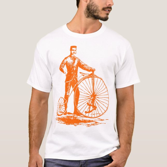 Camiseta Hombre con Penny Farthing - Naranja (Anverso)