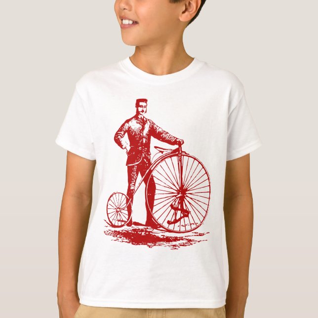 Camiseta Hombre con Penny Farthing - Rojo Ruby (Anverso)