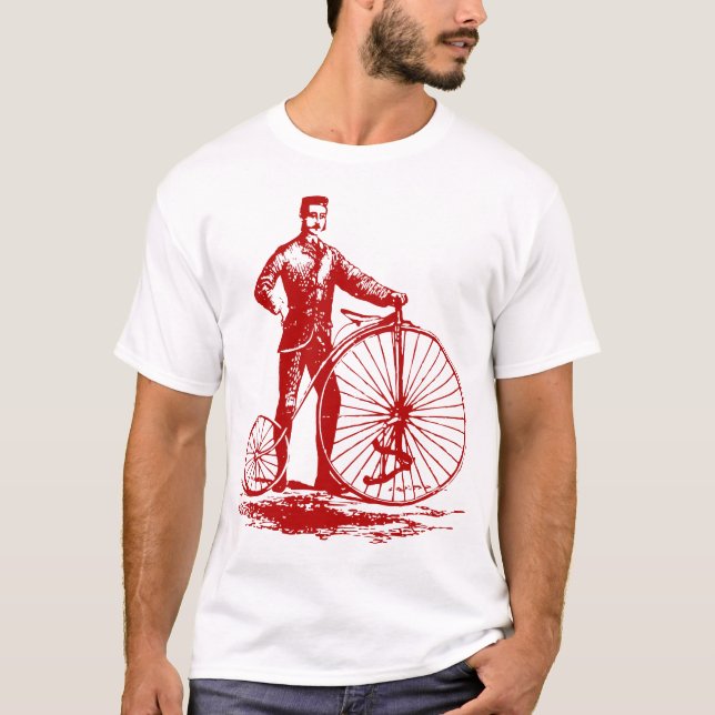 Camiseta Hombre con Penny Farthing - Rojo Ruby (Anverso)