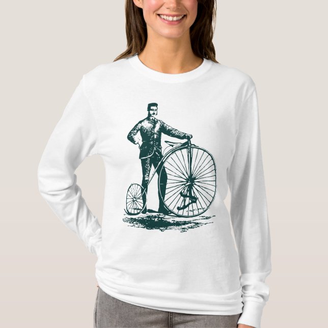 Camiseta Hombre con Penny Farthing - Verde oscuro (Anverso)