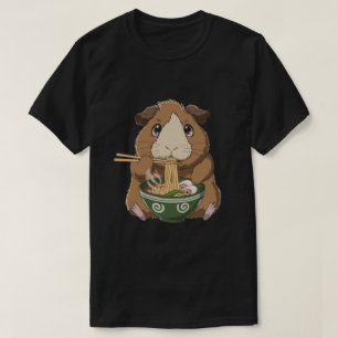 Camiseta Hombre Cute Conejillo de Indias Comiendo Ramen