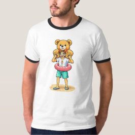 Camiseta Hombre de dibujos animados lindo con oso de peluch