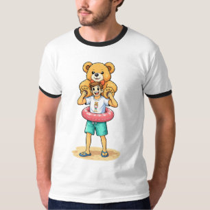 Camiseta Hombre de dibujos animados lindo con oso de peluch