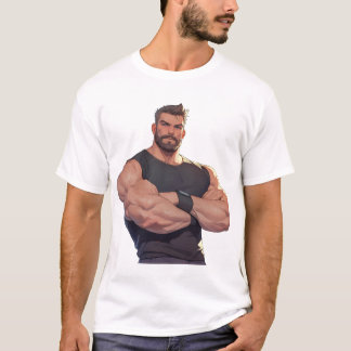Camiseta Hombre de dibujos animados musculoso y con barba