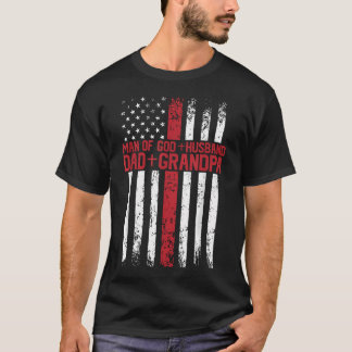 Camiseta Hombre de Dios Esposo Padre Cruz Bandera Americana