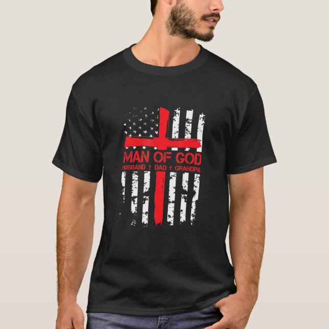 Camiseta Hombre De Dios Esposo Papá Abuelo Bandera Estadoun (Anverso)