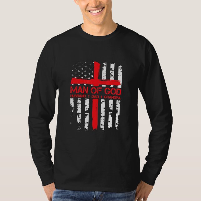 Camiseta Hombre De Dios Esposo Papá Abuelo Bandera Estadoun (Anverso)