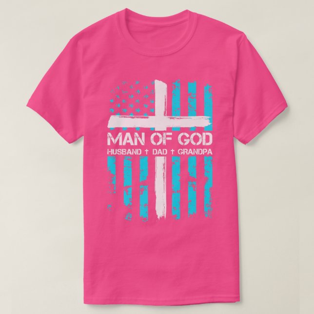Camiseta hombre de dios esposo papá abuelo cruz de bandera  (Diseño del anverso)
