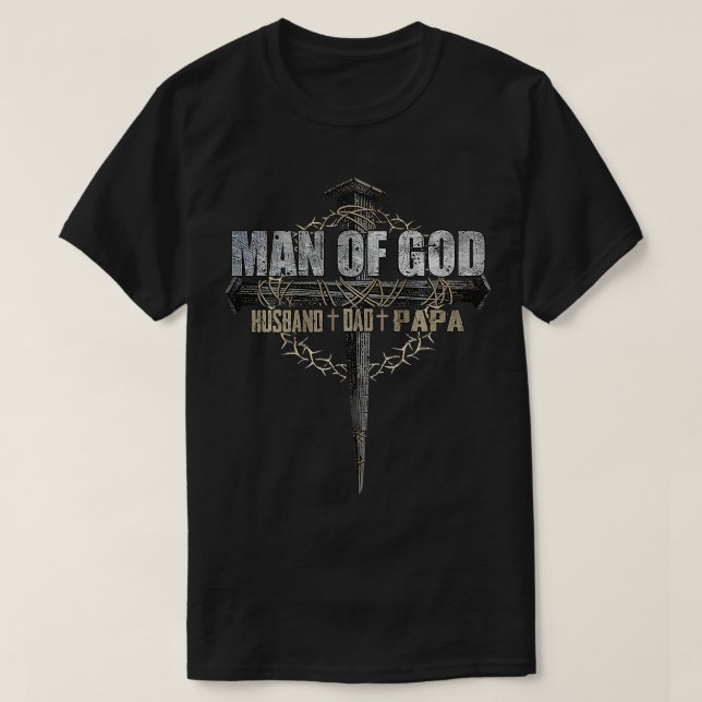 Camiseta Hombre de Dios Hus Dad Papa Christian Cross Father (Diseño del anverso)