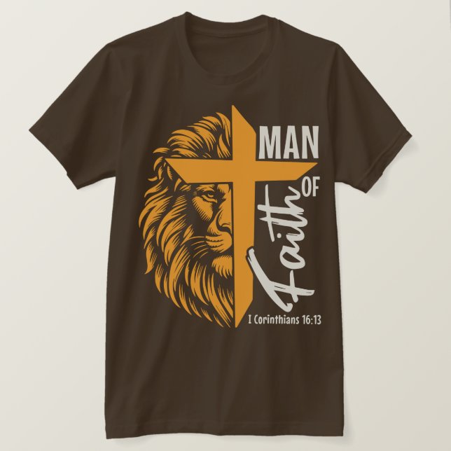 Camiseta Hombre De Fe Con León Y Cruz (Anverso del diseño)