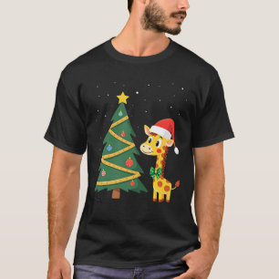Camiseta Hombre de Jengibre Jirafa Sombrero de Santa Navida