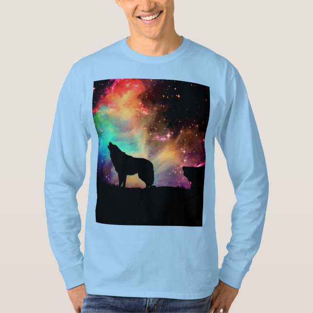 Camiseta Hombre de manga larga T- Shirt con lobo (Anverso)