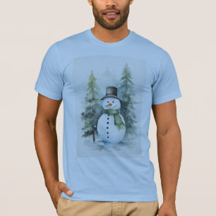 Camiseta Hombre de nieve alegre parado en un invierno nevad