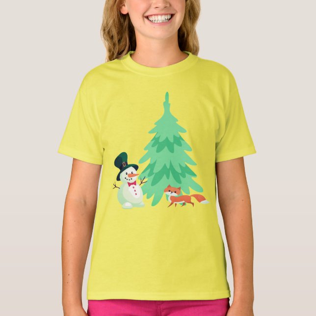 Camiseta Hombre de nieve, árbol de Navidad Fox Winter KIds (Anverso)