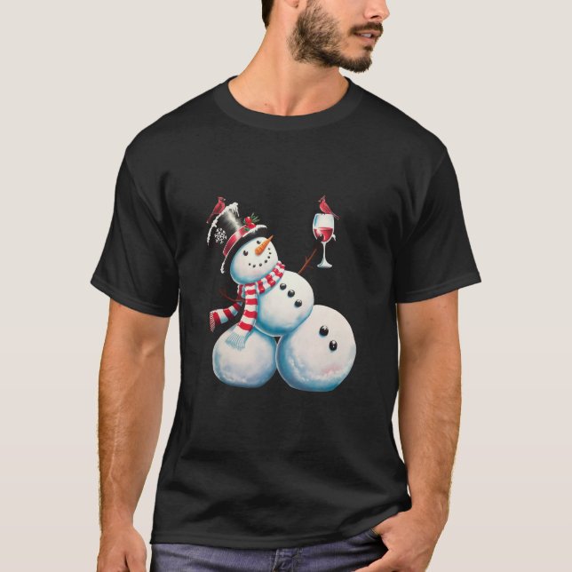Camiseta Hombre de nieve con Navidades de vino regalo diver (Anverso)