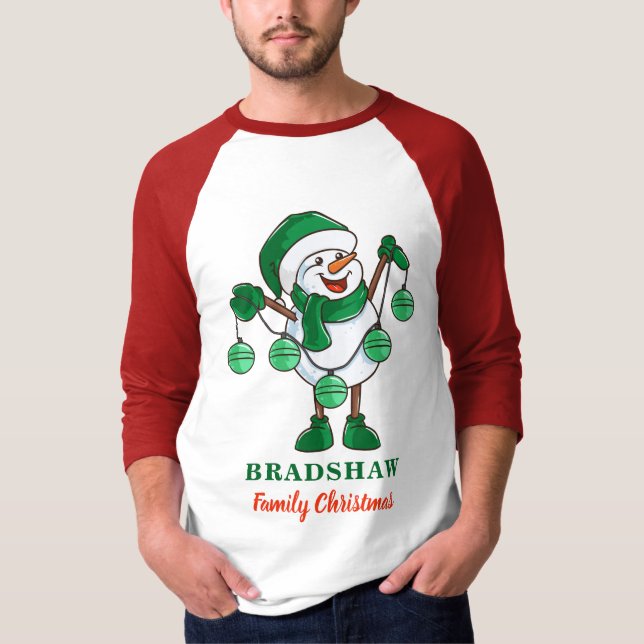Camiseta Hombre de nieve con Navidades en balbuceo a juego  (Anverso)