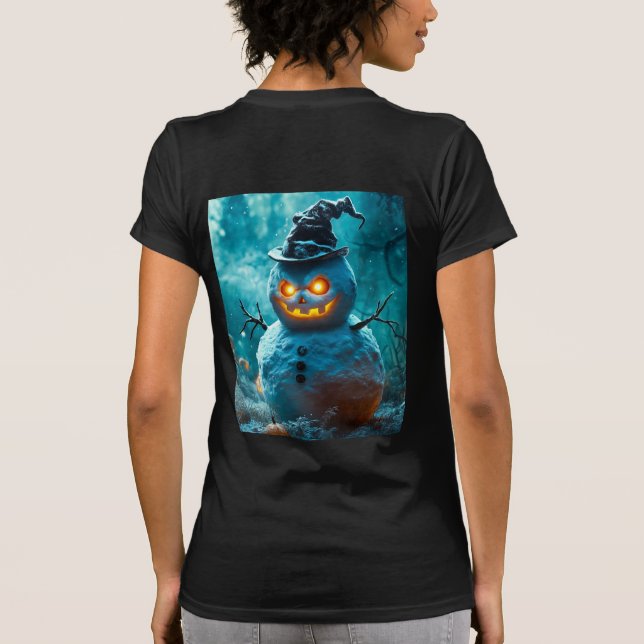 Camiseta Hombre de nieve de Halloween resplandeciente con o (Reverso)