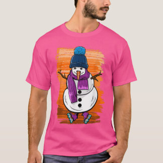 Camiseta Hombre de nieve divertida con patines