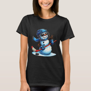 Camiseta Hombre de nieve divertido jugando hockey sobre hie