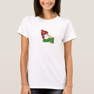 Camiseta Hombre de nieve en Gorra rojo y bufanda verde