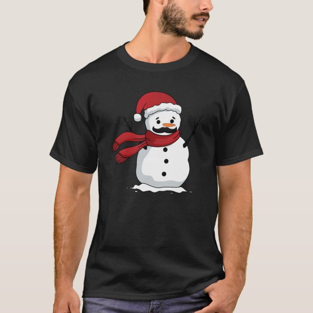 Camiseta Hombre de nieve gracioso con bigote y zanahoria (Anverso)