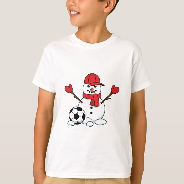 Camiseta Hombre de nieve gracioso con pelota de fútbol (Anverso)
