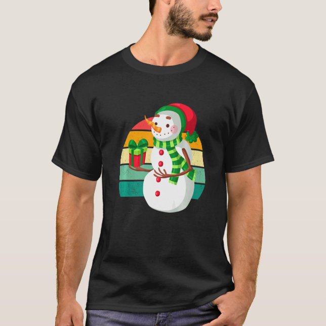 Camiseta Hombre de Nieve Santa Árbol de Navidad enciende ad (Anverso)