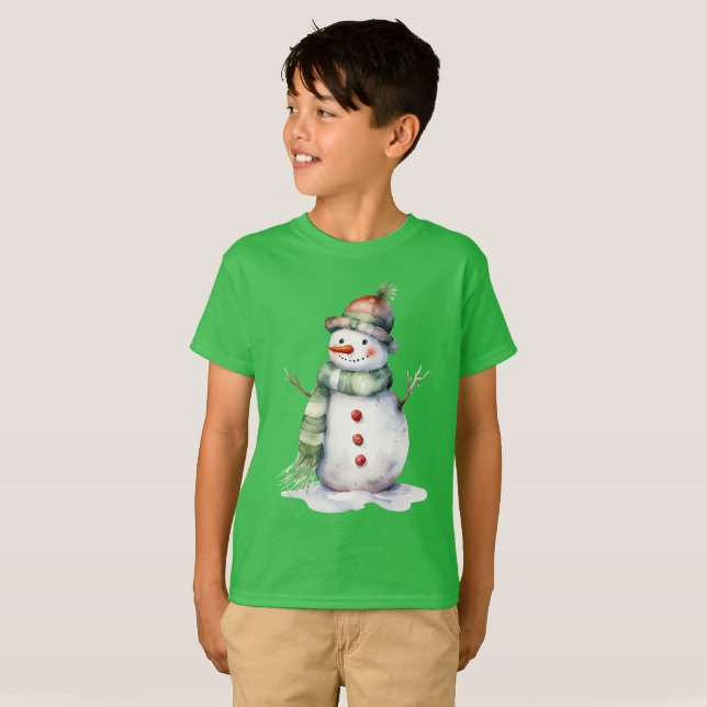 Camiseta Hombre De Nieve Vestido Con Plata Verde (Anverso completo)