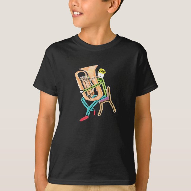 Camiseta Hombre de Palitos Tocando la Tuba (Anverso)