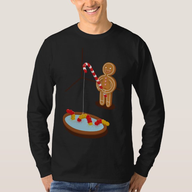 Camiseta Hombre De Pan De Gengibre Pescando Con Un Gusano (Anverso)