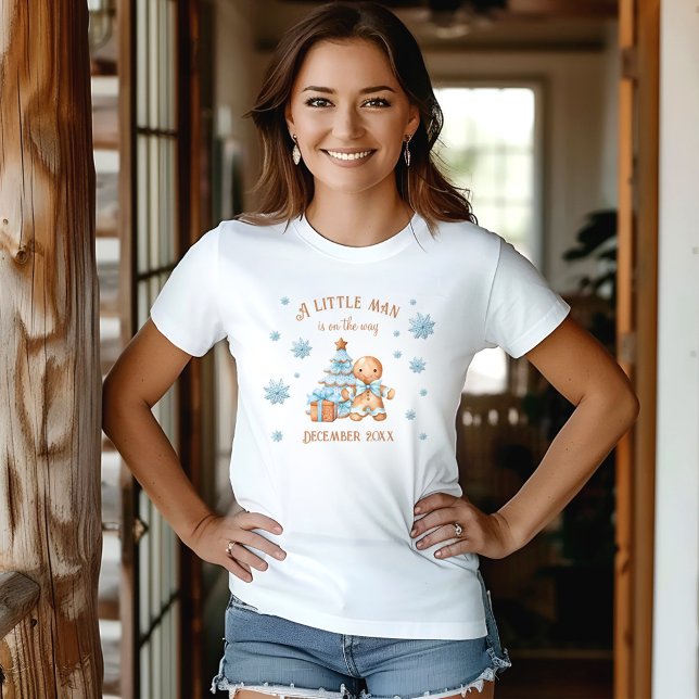 Camiseta Hombre de pan de jengibre Navidades Invitación beb (Gingerbread Man Boy Christmas Baby Announcement T-Shirt)