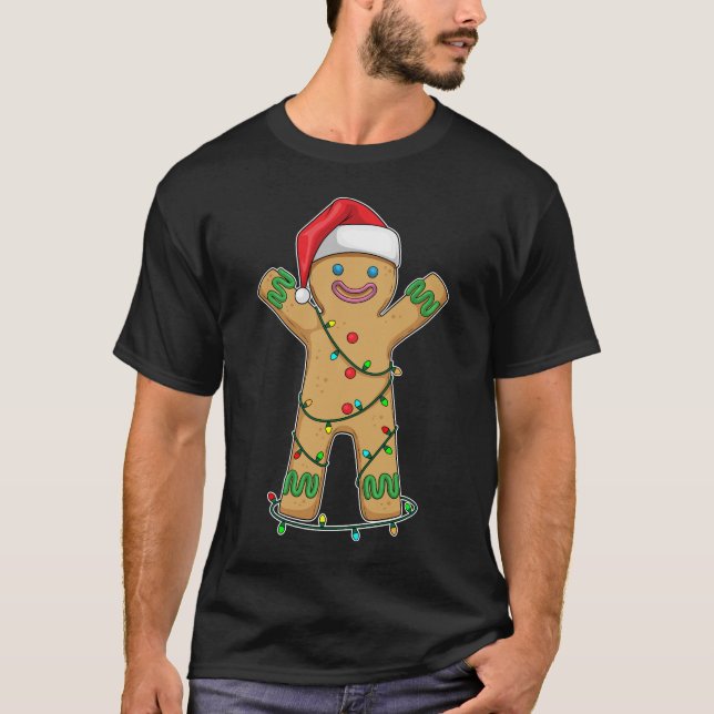 Camiseta Hombre de pan de jengibre Navidades Luces de hadas (Anverso)