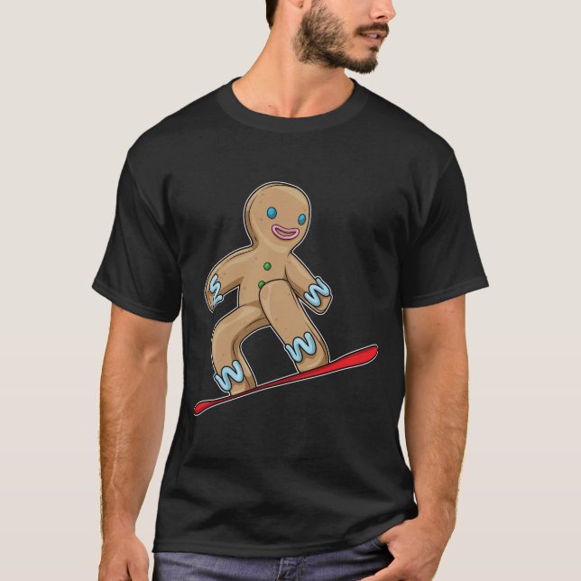 Camiseta Hombre de pan de jengibre Navidades Snowboard (Anverso)