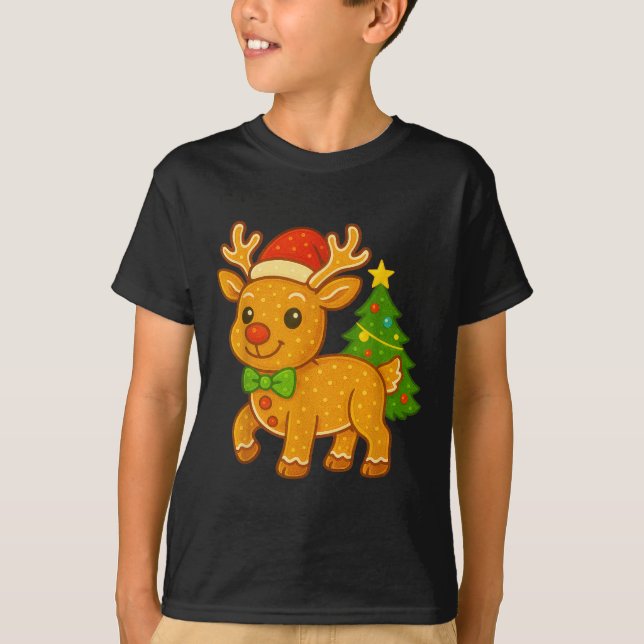 Camiseta Hombre de pan de jengibre reno Santa Hat Árbol de  (Anverso)