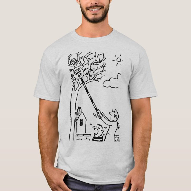 Camiseta Hombre de pop de línea recupera una bola de un árb (Anverso)