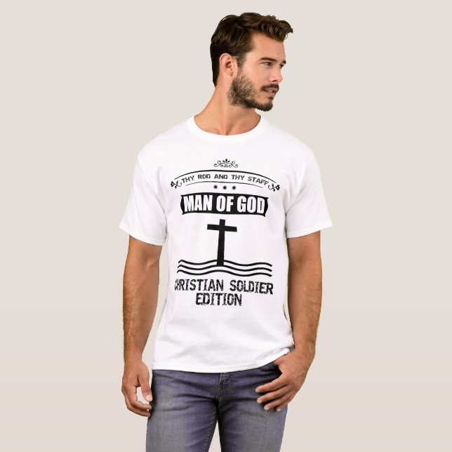 Camiseta Hombre de soldado cristiano de la cruz de dios - (Anverso completo)