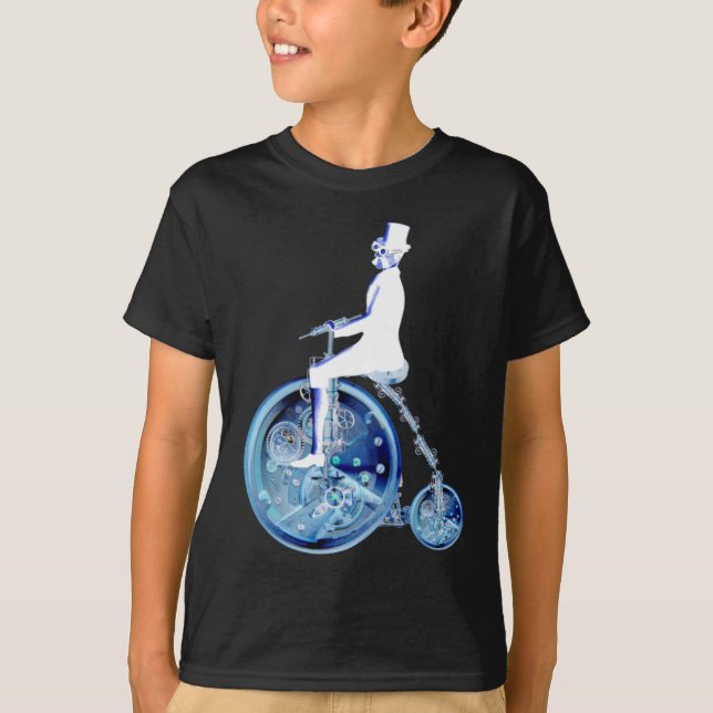 Camiseta Hombre de Steampunk con neón blanco azul penny far (Anverso)