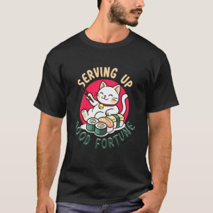 Camiseta Hombre de Sushi Maneki Neko Adorable Sirviendo Bue