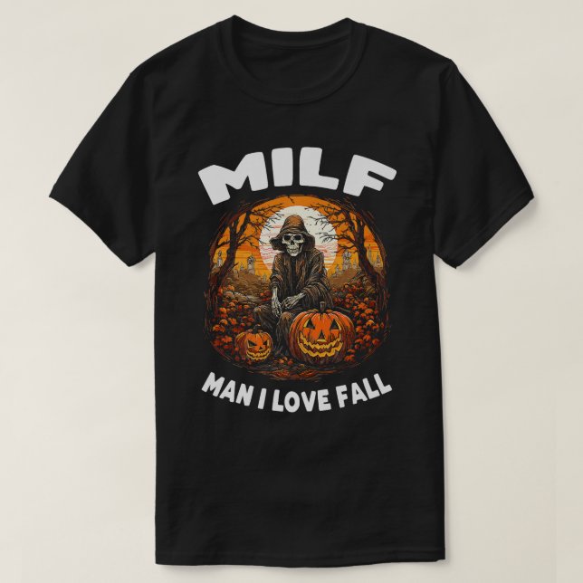 Camiseta Hombre del MILF: Amo La Calabaza De Esqueleto Caíd (Diseño del anverso)
