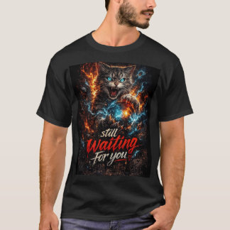 camiseta hombre diseño gato todavía esperando por