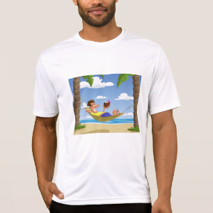 Camiseta Hombre Divertido Relajándose en Hamaca de Playa