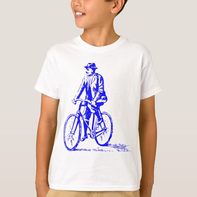 Camiseta Hombre en bicicleta - Azul (Anverso)