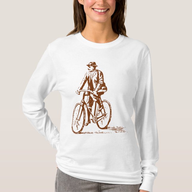 Camiseta Hombre en bicicleta - Marrón de nueces (Anverso)