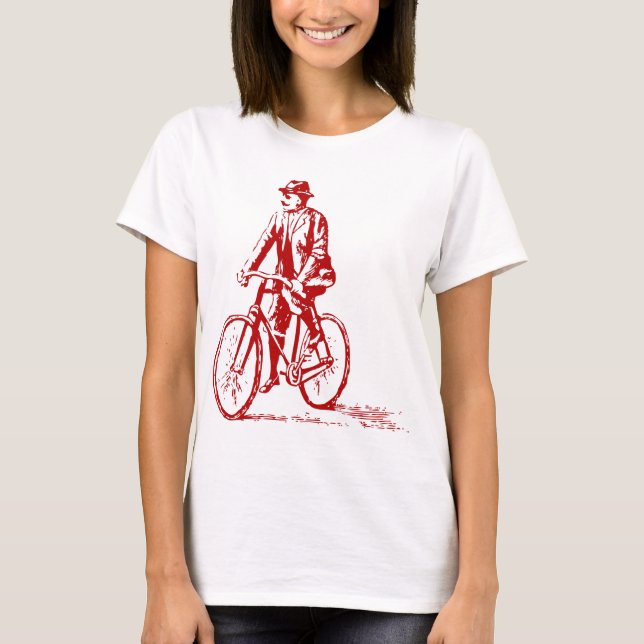 Camiseta Hombre en bicicleta - Rojo de rubí (Anverso)