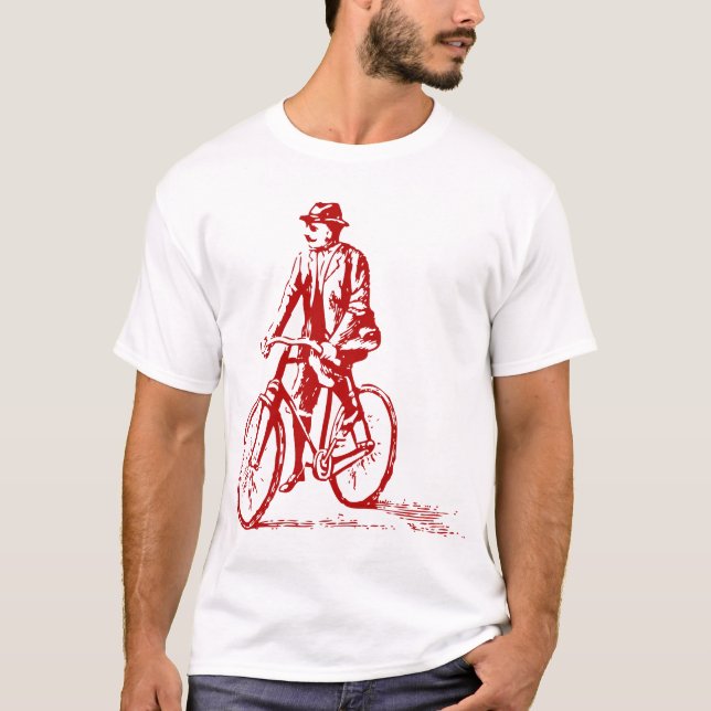 Camiseta Hombre en bicicleta - Rojo de rubí (Anverso)