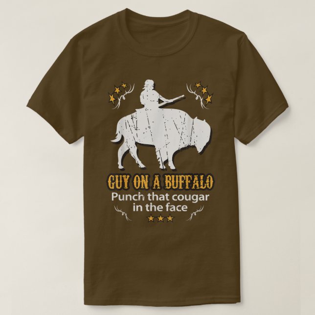 Camiseta Hombre en un búfalo ~ Punch ese Cougar en la cara  (Diseño del anverso)