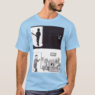 Camiseta Hombre entra a una habitación oscura sostiene una 